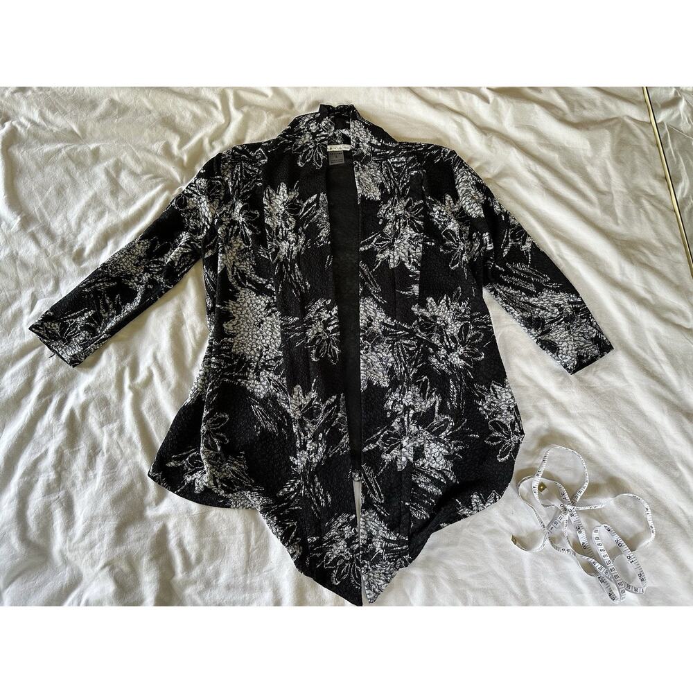 Peter Nygård Petites Black & Silver Floral Open Cardigan – Size Small